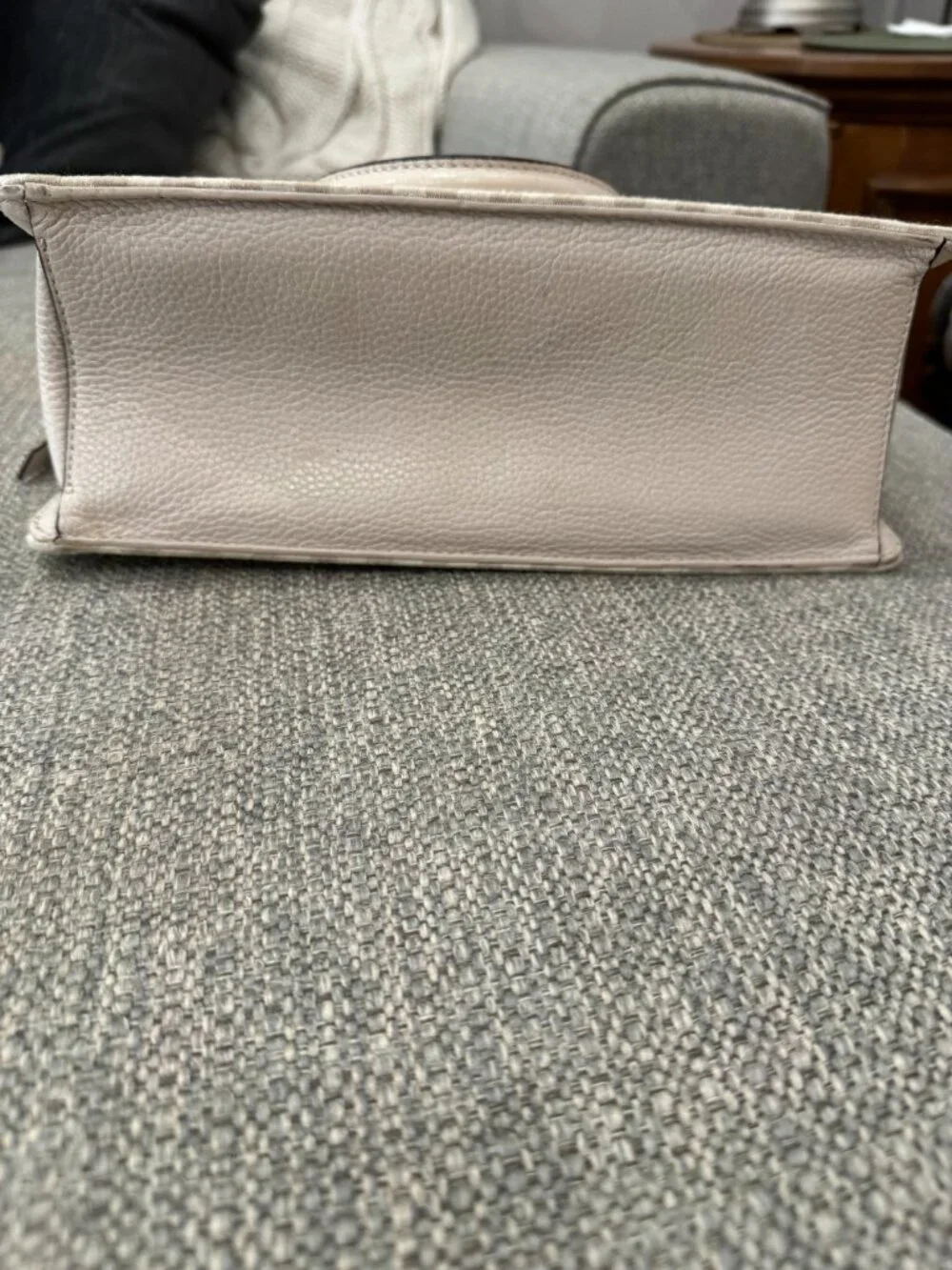 Kate Spade Lise Mulberry Satchel Beige Stripe Canvas Leather Top Handle Bag